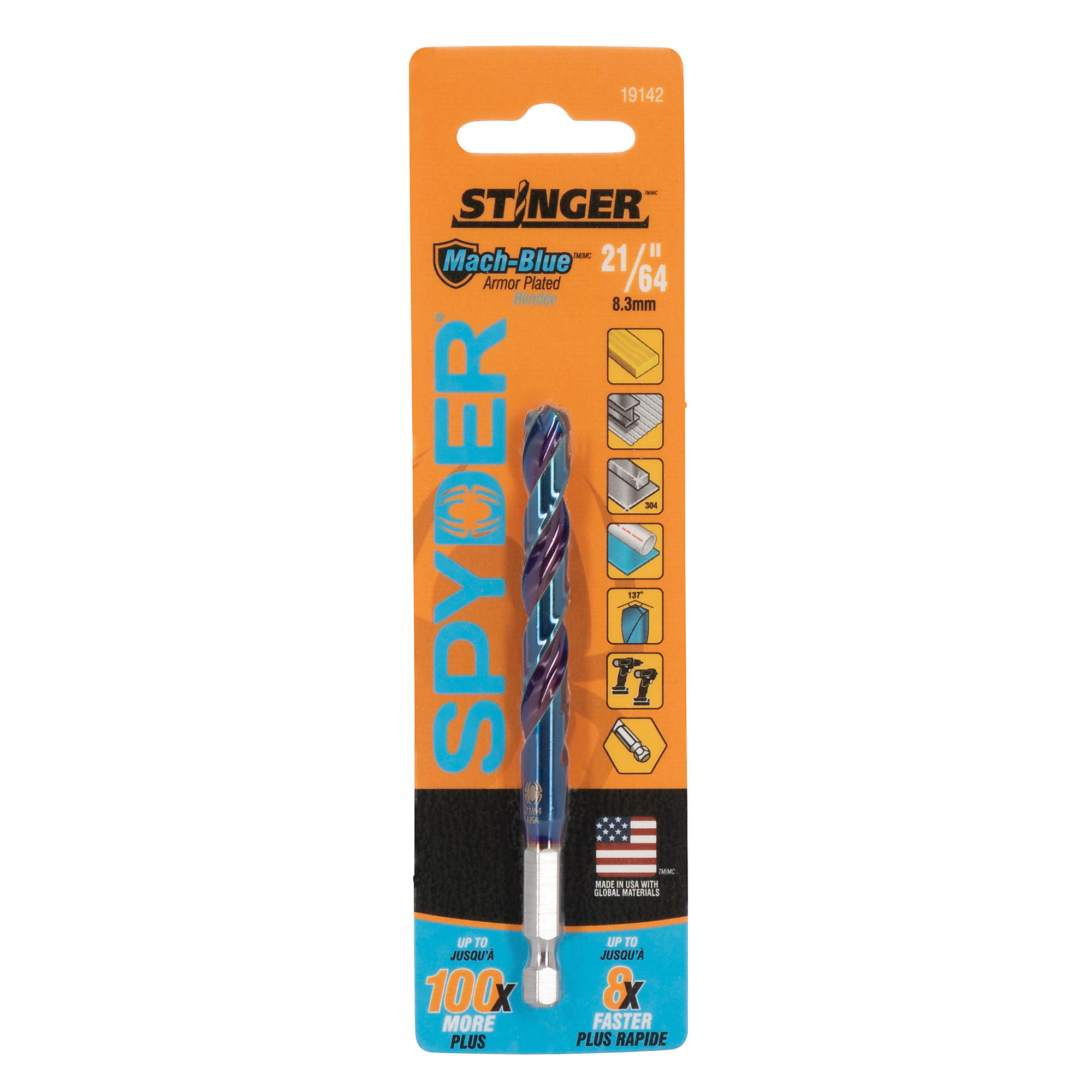SPYDER 21/64-Inch  Hex Shank Drill Bit 19142